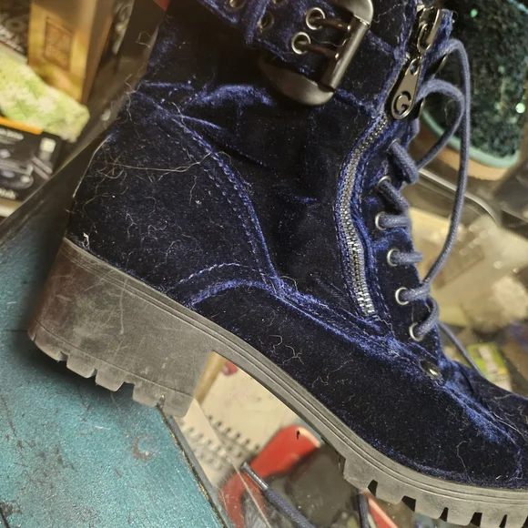 G by Guess Navy Velvet Combat Boots - Picture 5 of 5